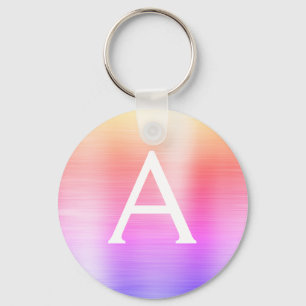 Pink and Purple Faux Stainless Steel Monogram Key Ring