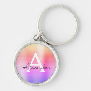 Pink and Purple Faux Stainless Steel Monogram Key Ring