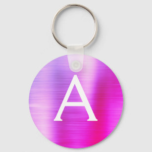 Pink and Purple Faux Stainless Steel Monogram Key Ring
