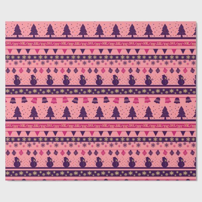 Pink and Purple Festive Holiday Cheer Wrapping Paper (Flat)