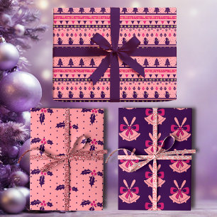 Pink and Purple Festive Holiday Cheer  Wrapping Paper Sheet