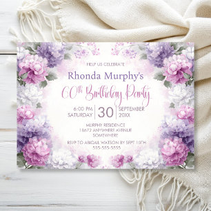 Pink and Purple Floral 60th Birthday Party Invitation