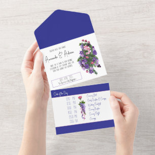 Pink and purple floral  all in one invitation