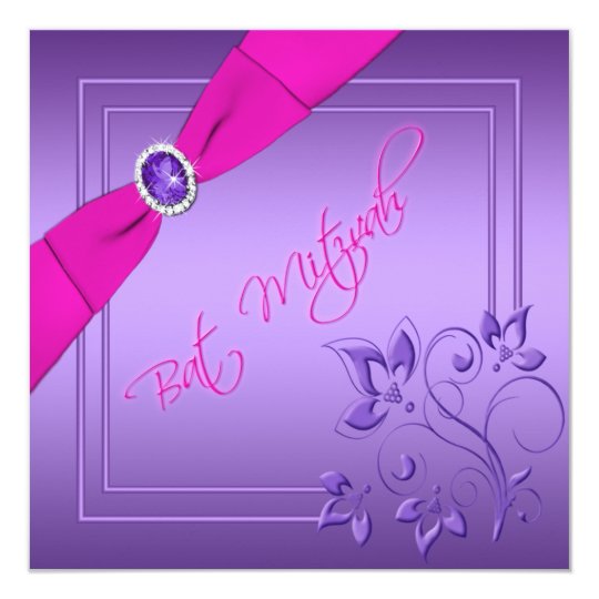 Pink and Purple Floral Bat Mitzvah Invitation
