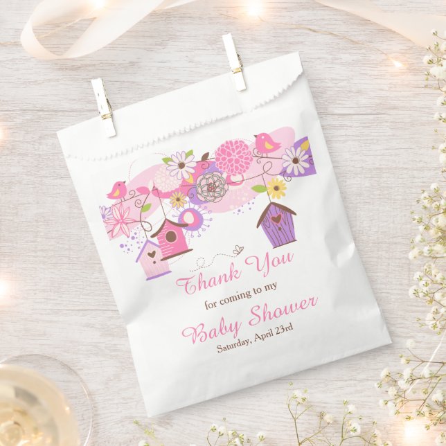 Pink and Purple Floral Bird Cages Baby Shower Favour Bag (Clipped)