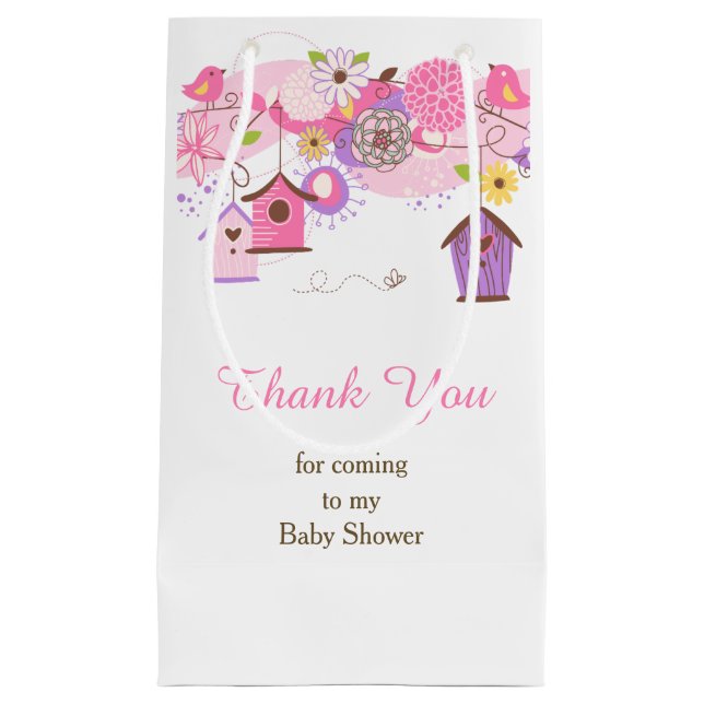 Pink and Purple Floral Bird Cages Baby Thank You Small Gift Bag (Front)