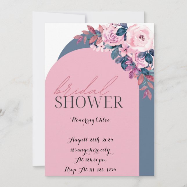 pink and purple floral bridal  invitation (Front)