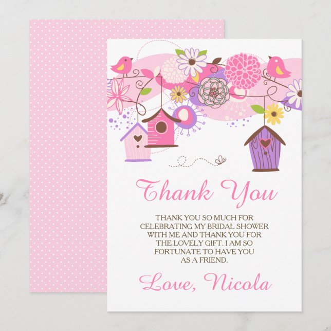 Pink and Purple Floral Bridal Shower Thank You Card (Front/Back)