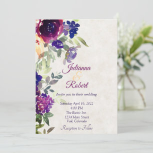 Pink and purple floral budget wedding invitation
