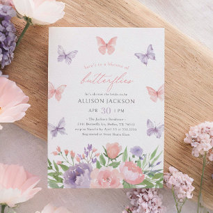 Pink and Purple Floral Butterfly Bridal Shower Invitation