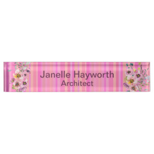 Pink and Purple Floral Customisable  Nameplate