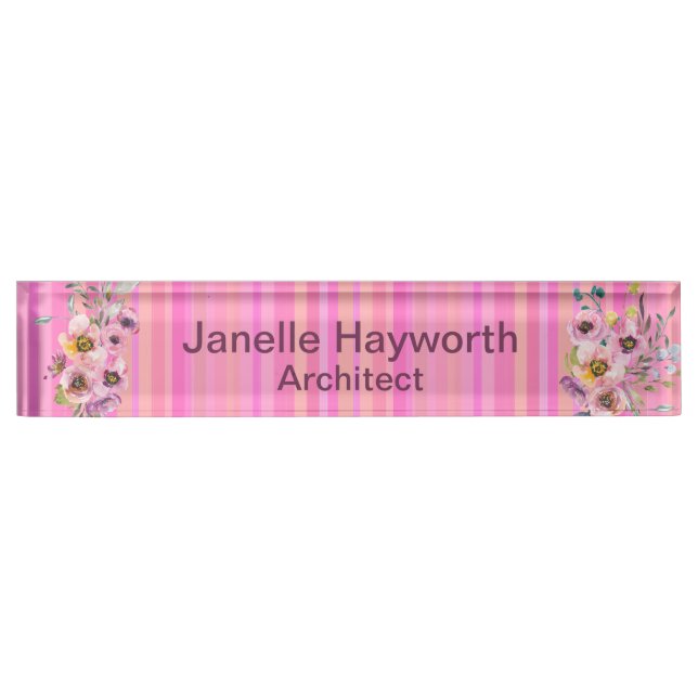 Pink and Purple Floral Customisable  Nameplate (Front)