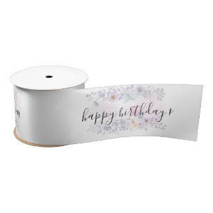 Pink and Purple Floral Design Happy Birthday Satin Ribbon