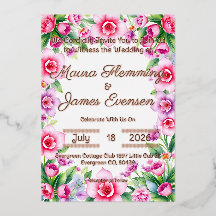 Pink and Purple Floral Foil Invitation