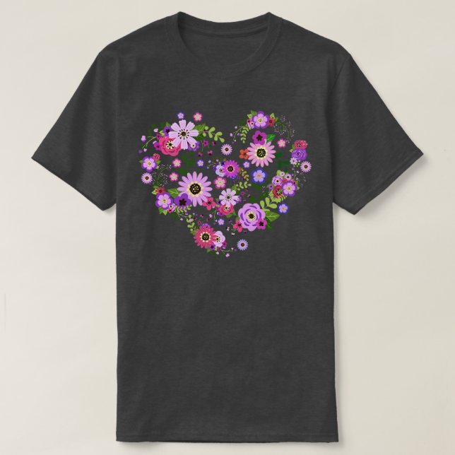 Pink and Purple Floral Heart T-Shirt (Design Front)