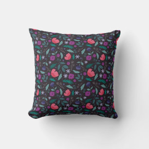 Pink and Purple Floral Illustration Pattern Cushion