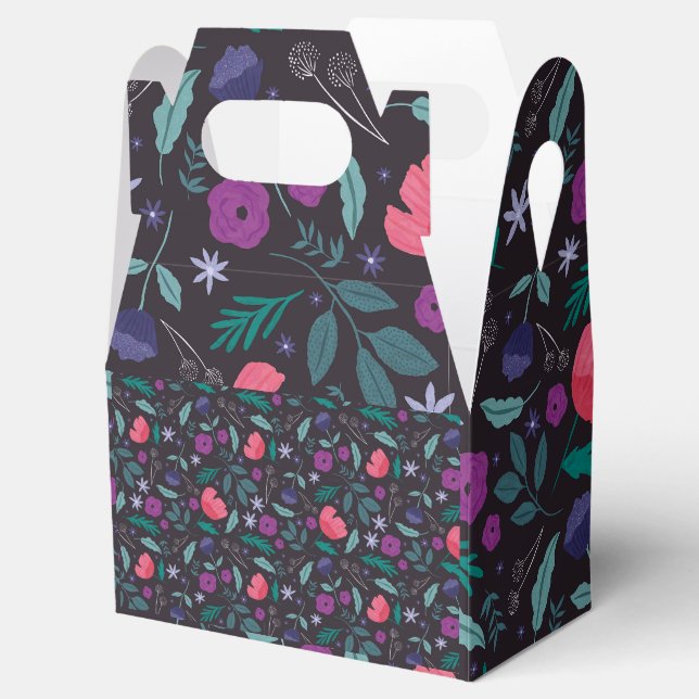 Pink and Purple Floral Illustration Pattern Favour Box (Opened)