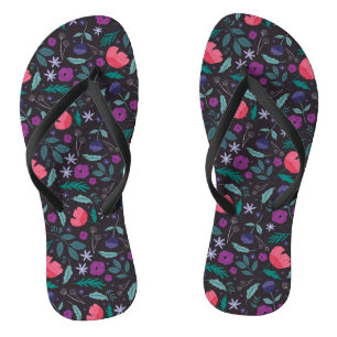 Pink and Purple Floral Illustration Pattern Thongs
