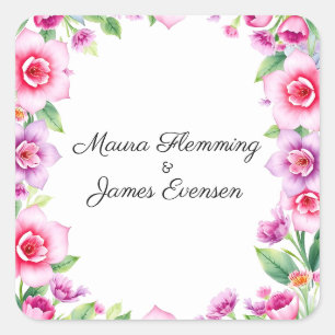 Pink and Purple Floral Invitation Square Sticker