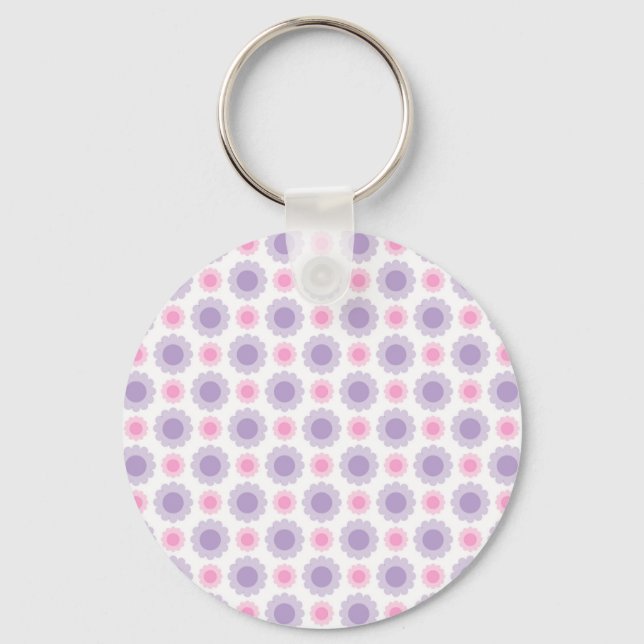 Pink and purple floral pattern key ring (Front)