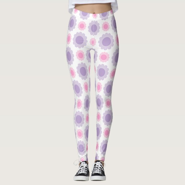 Pink and purple floral pattern leggings (Front)