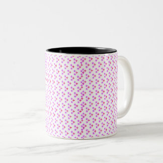 Pink and Purple Floral Pattern on Black – Modern F Two-Tone Coffee Mug