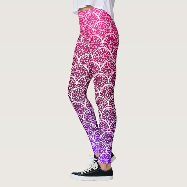 Pink and Purple Floral Scalloped Leggings (Left)