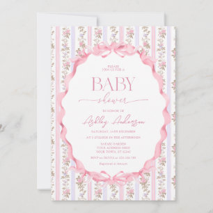 Pink and Purple Floral Vintage Baby Girl Shower Invitation