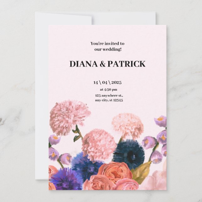 Pink and Purple Floral Wedding Invitation  (Front)