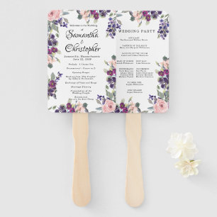 PInk and Purple Floral Wedding Program Hand Fan