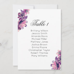 Pink and purple floral wedding seating chart invitation