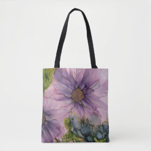 Pink and Purple Flower Alcohol Ink Art Tote Bag