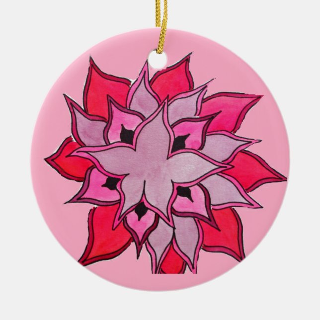 Pink and purple flower art ceramic ornament (Front)