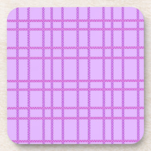 Pink and purple flower checkered pattern coaster