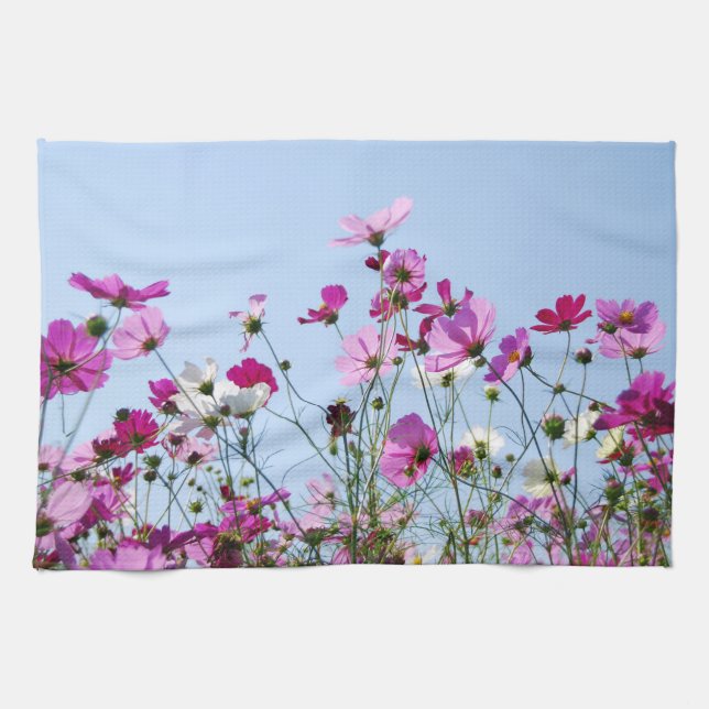 Pink and Purple Flower Meadow Photo Tea Towel (Horizontal)