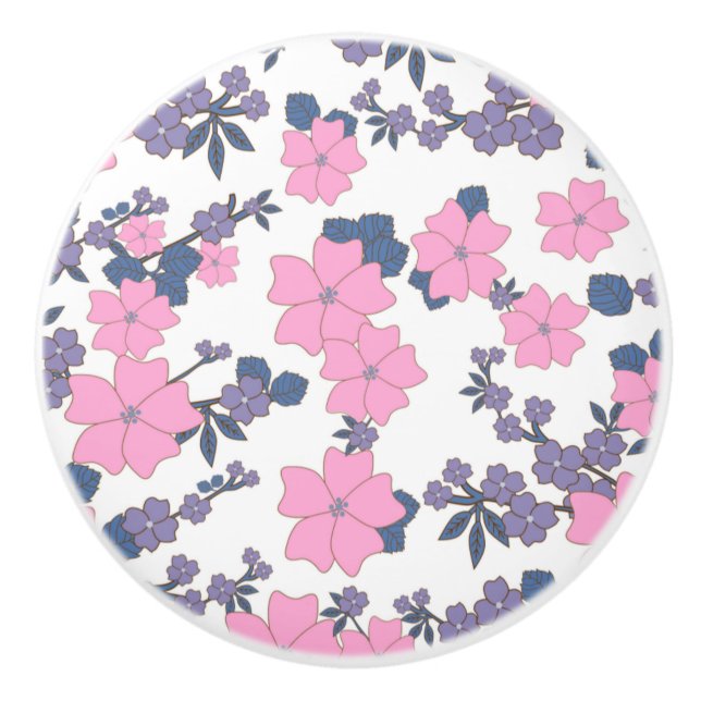 PINK AND PURPLE FLOWER PATTERN CERAMIC KNOB (Front)