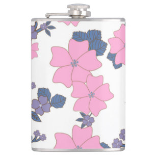 PINK AND PURPLE FLOWER PATTERN HIP FLASK