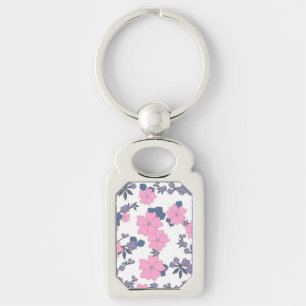 PINK AND PURPLE FLOWER PATTERN KEY RING