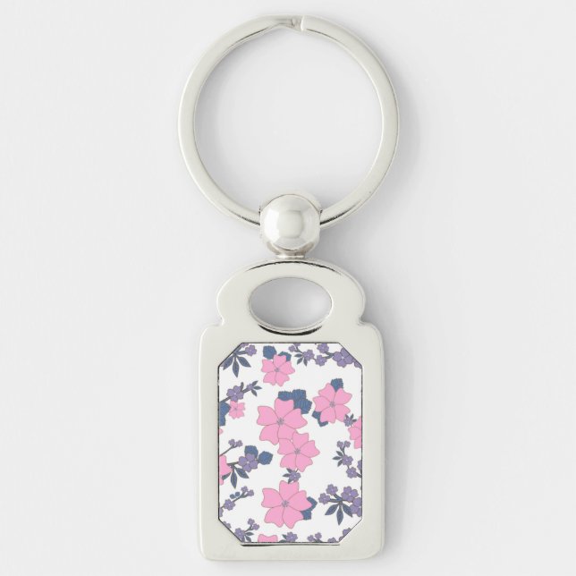 PINK AND PURPLE FLOWER PATTERN KEY RING (Front)