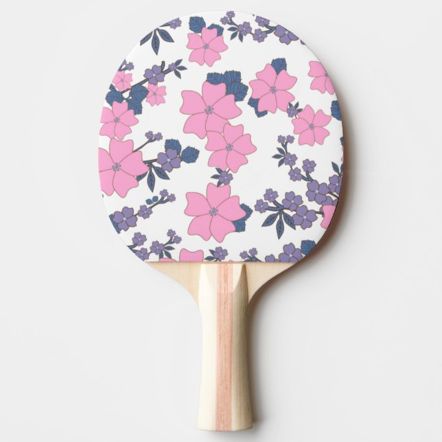 PINK AND PURPLE FLOWER PATTERN PING PONG PADDLE (Front)