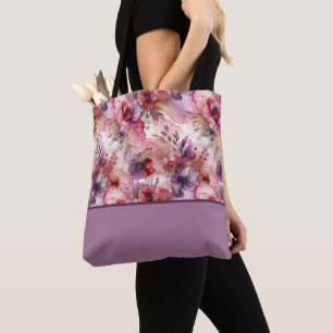 Pink and Purple Flowers Alcohol Ink Colour Block Tote Bag