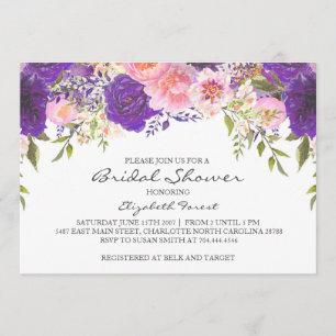 Pink and purple flowers  bridal shower invitation