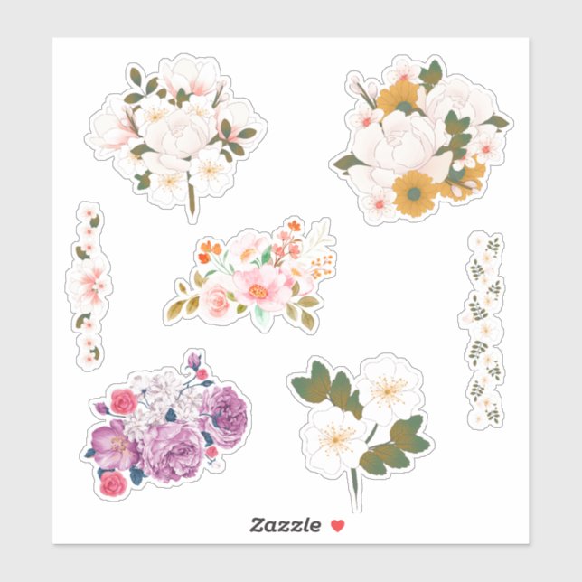Pink and Purple Flowers Custom-Cut Vinyl Stickers (Sheet)