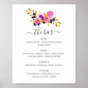 Pink and purple flowers. Floral wedding drinks bar Poster