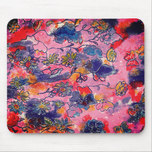 Pink and Purple Flowers Garden Original Watercolor Mouse Pad