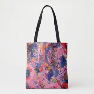 Pink and Purple Flowers Garden Original Watercolor Tote Bag