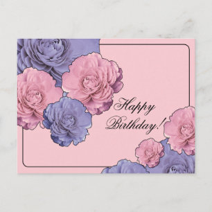 Pink and Purple Flowers Happy Birthday Postcard