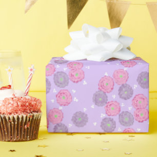 Pink and Purple Flowers on Lavender Wrapping Paper