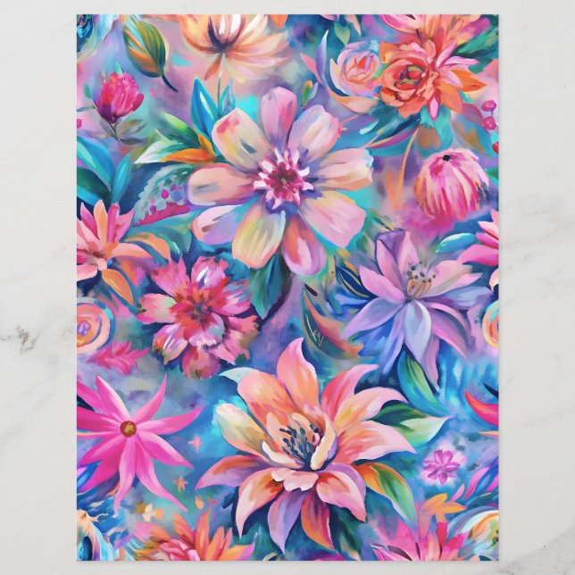 Pink and purple flowers pattern scrapbook paper (Front)