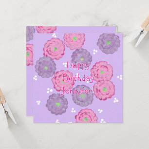 Pink and Purple Flowers Personalised Birthday Card